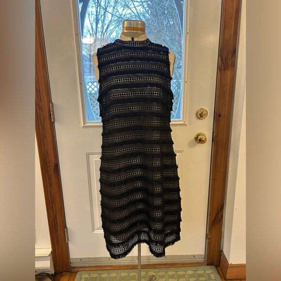 J Crew Black lace overlay fringed shift, size 10 - Picture 2 of 10